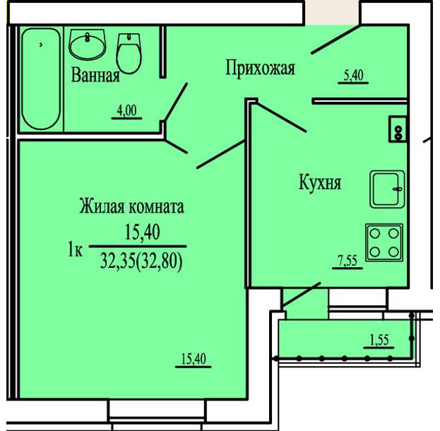 6 однокомнатная квартира второй этаж 4 подъезд литера 14.3 Просторный